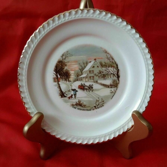 Vintage Harkerware Since 1840 Currier & Ives Decorative Plate Set of 2 - Picture 6 of 7
